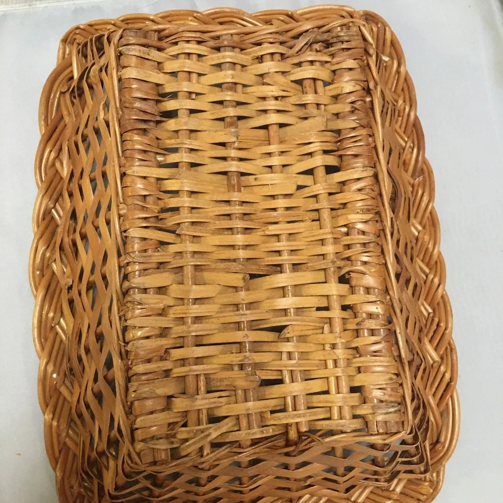 Woven Wicker Basket Home Decor Honey Brown Braided Rim Cottagecore Farmhouse